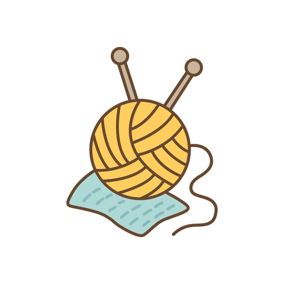 yarn ball and knitting needles illustration vector