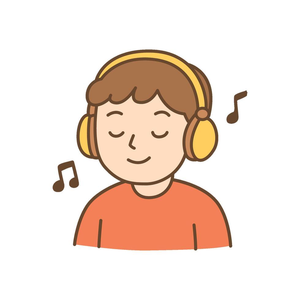 Boy with headphones listening to music vector
