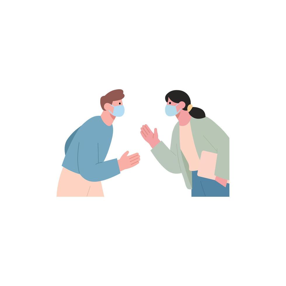 Two people wearing masks talking vector