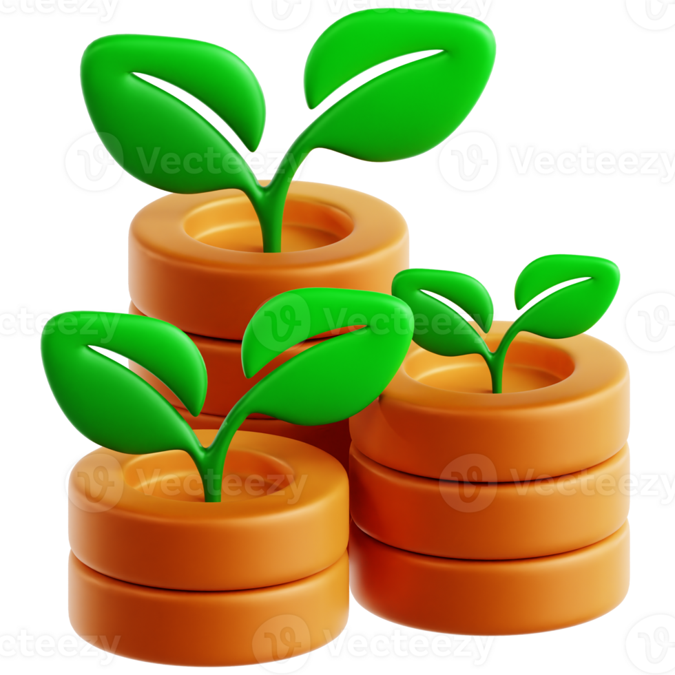 Coin Stack Sprout 3D Illustration png