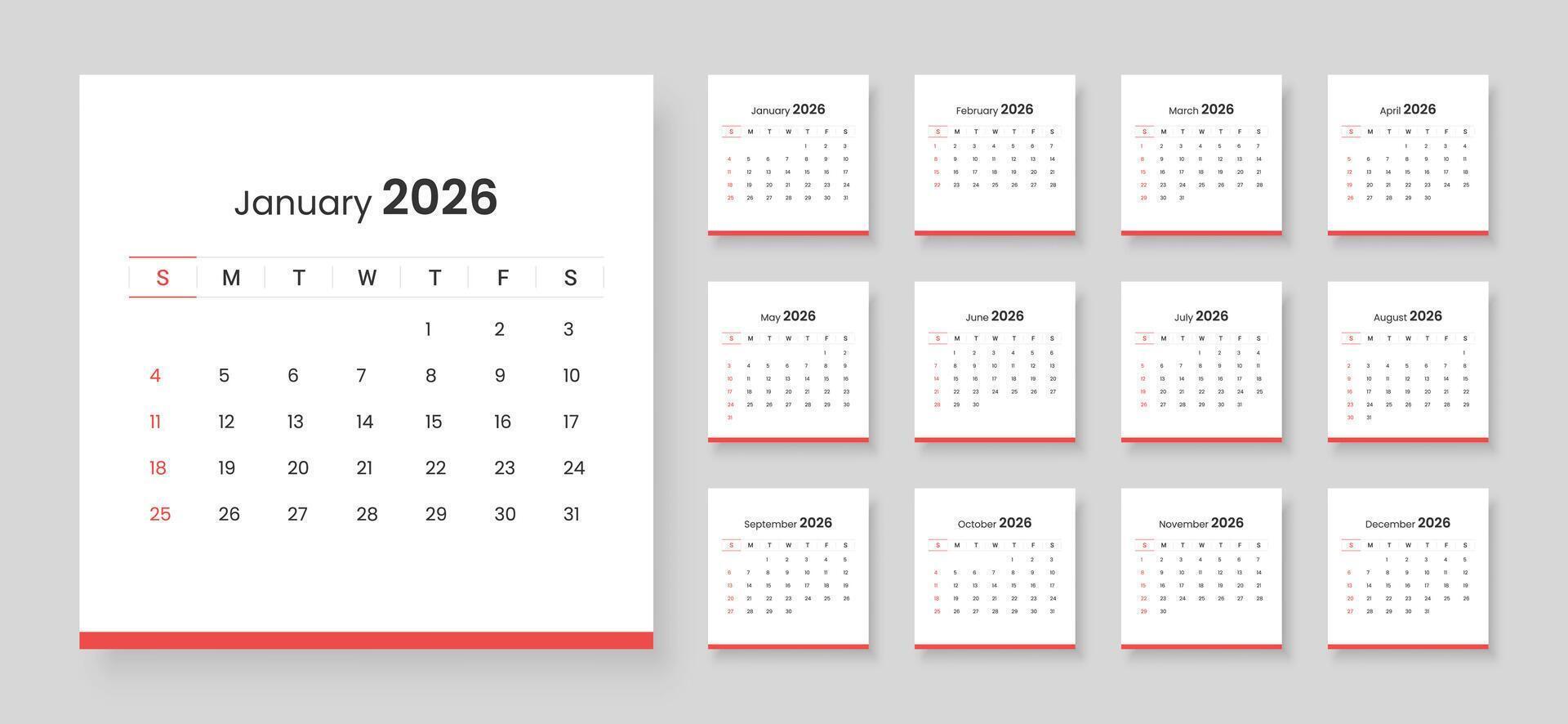 January 2026 calendar overview vector