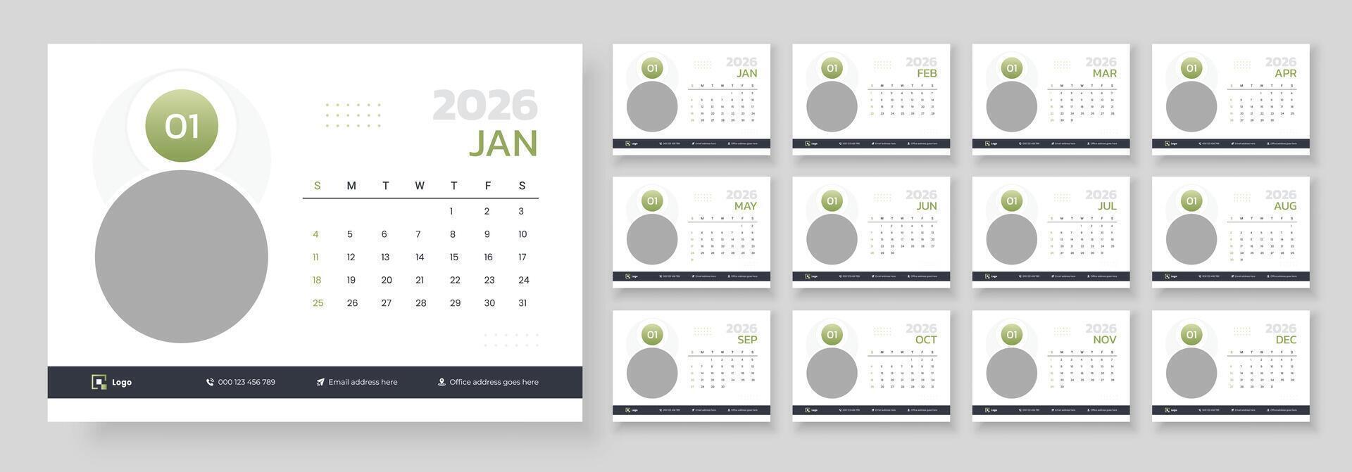2026 calendar layout with design vector