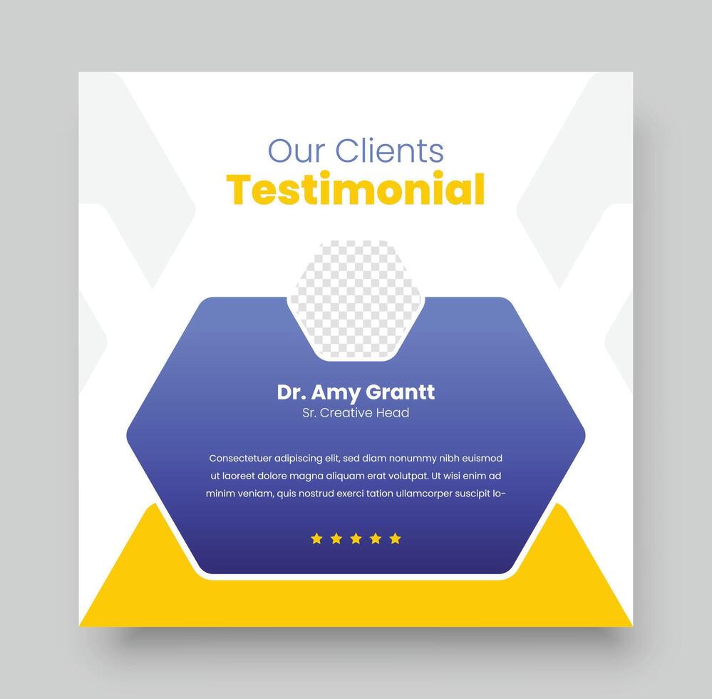Client testimonials social media post design, Customer feedback review or client testimonial design, client testimonial comment or quote square design template. vector