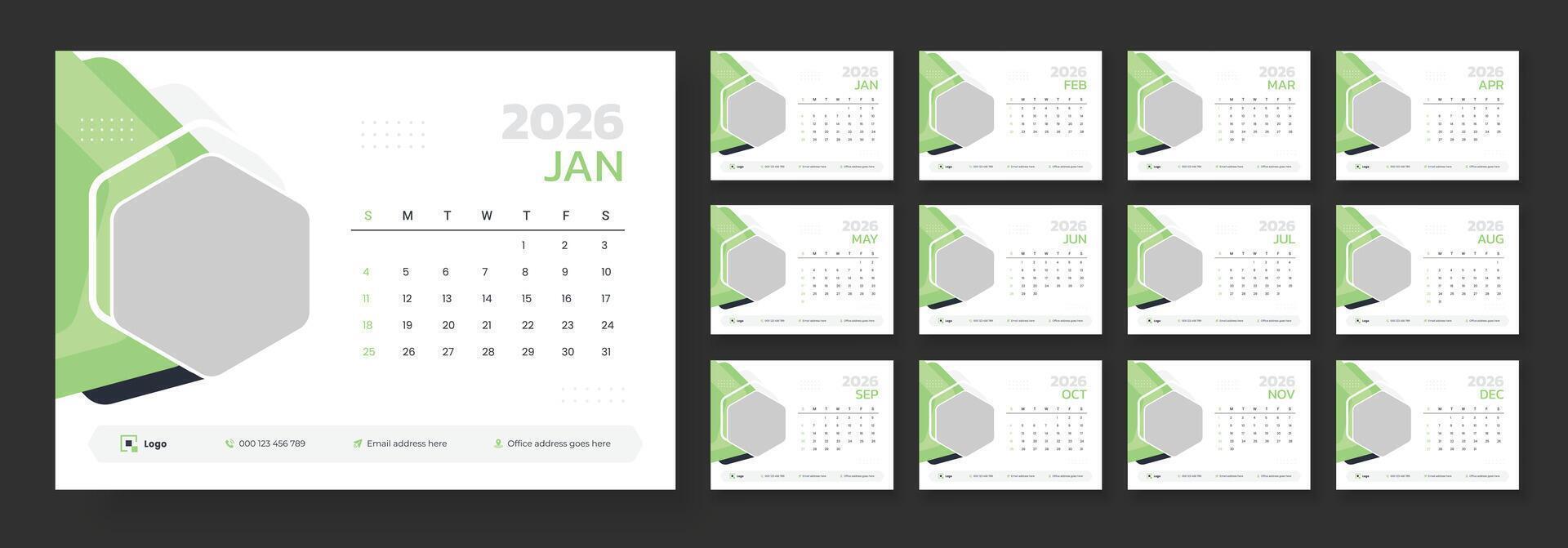 2026 January calendar template design vector