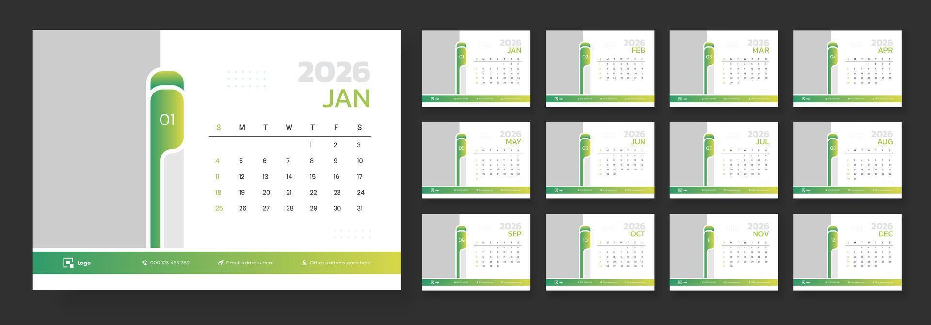 2026 calendar design with months vector