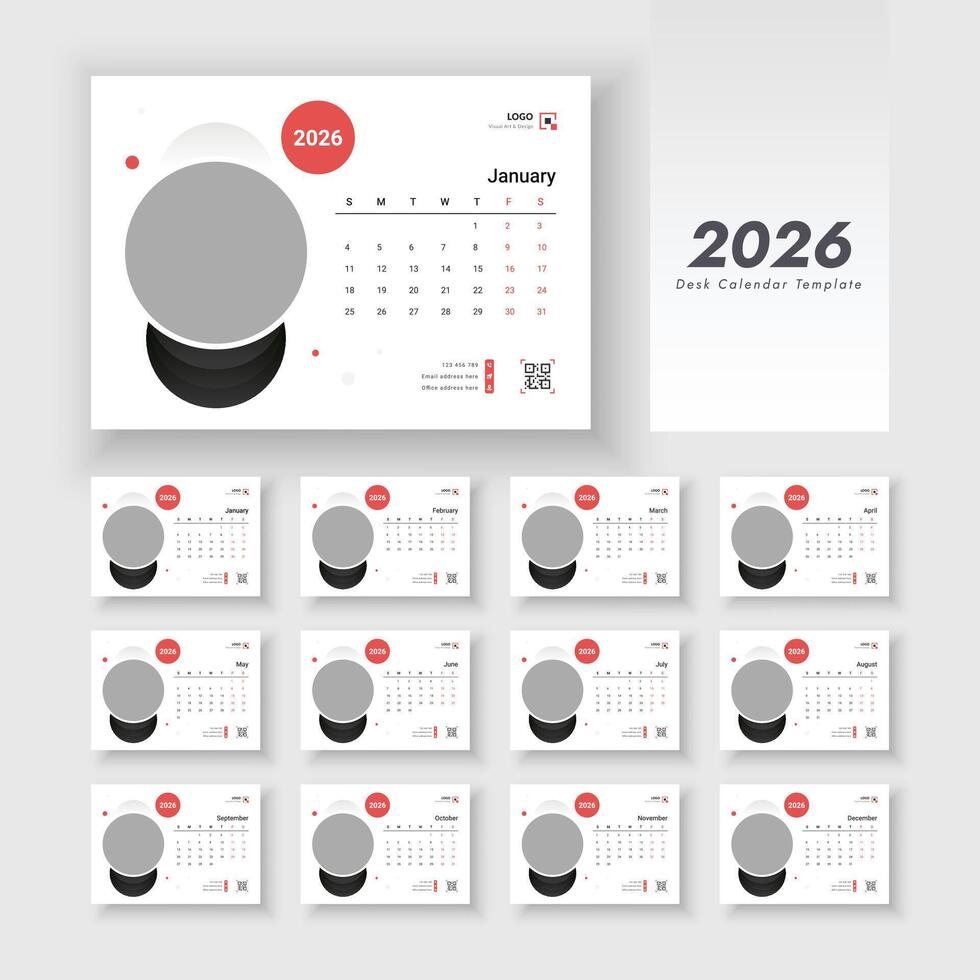 2026 desk calendar template design vector