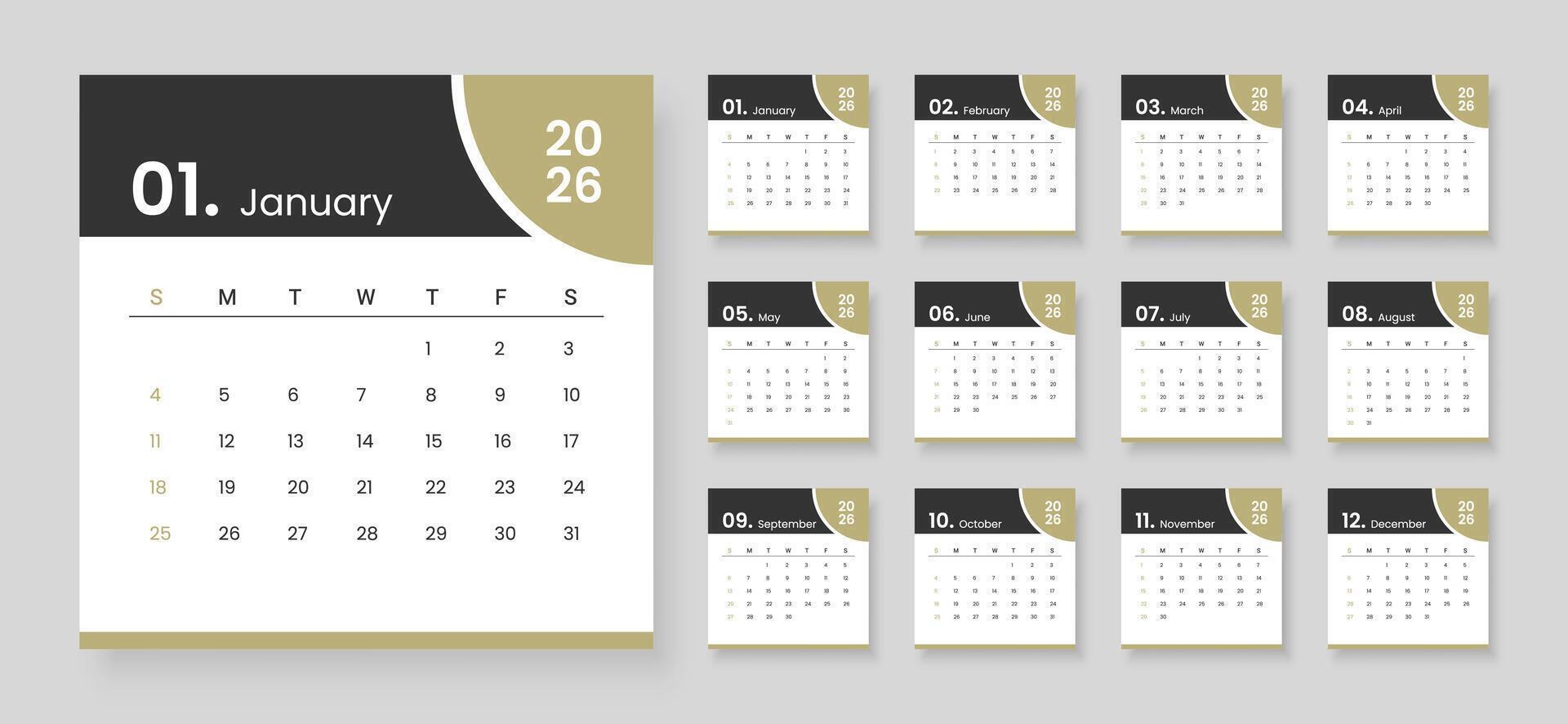 2026 calendar template design vector
