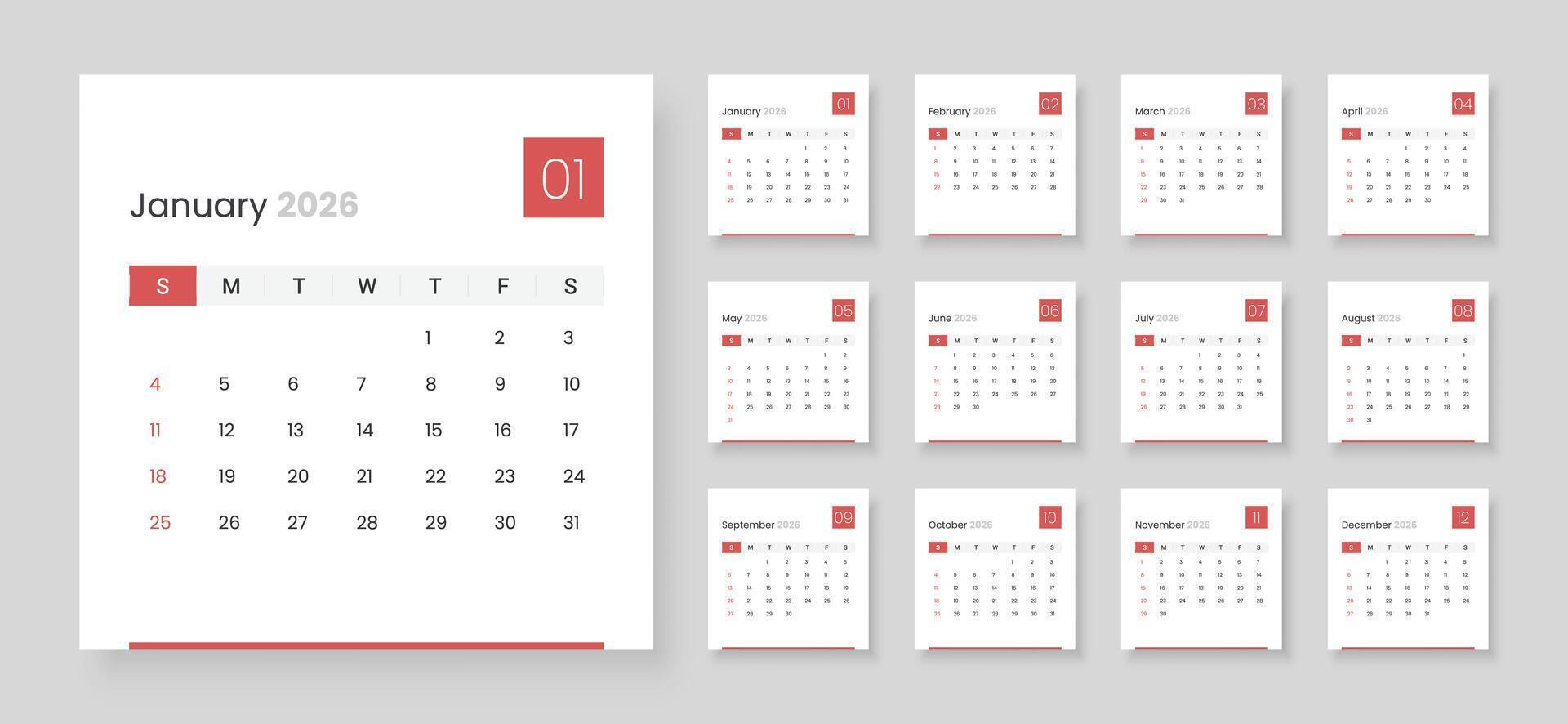 January 2026 calendar layout vector