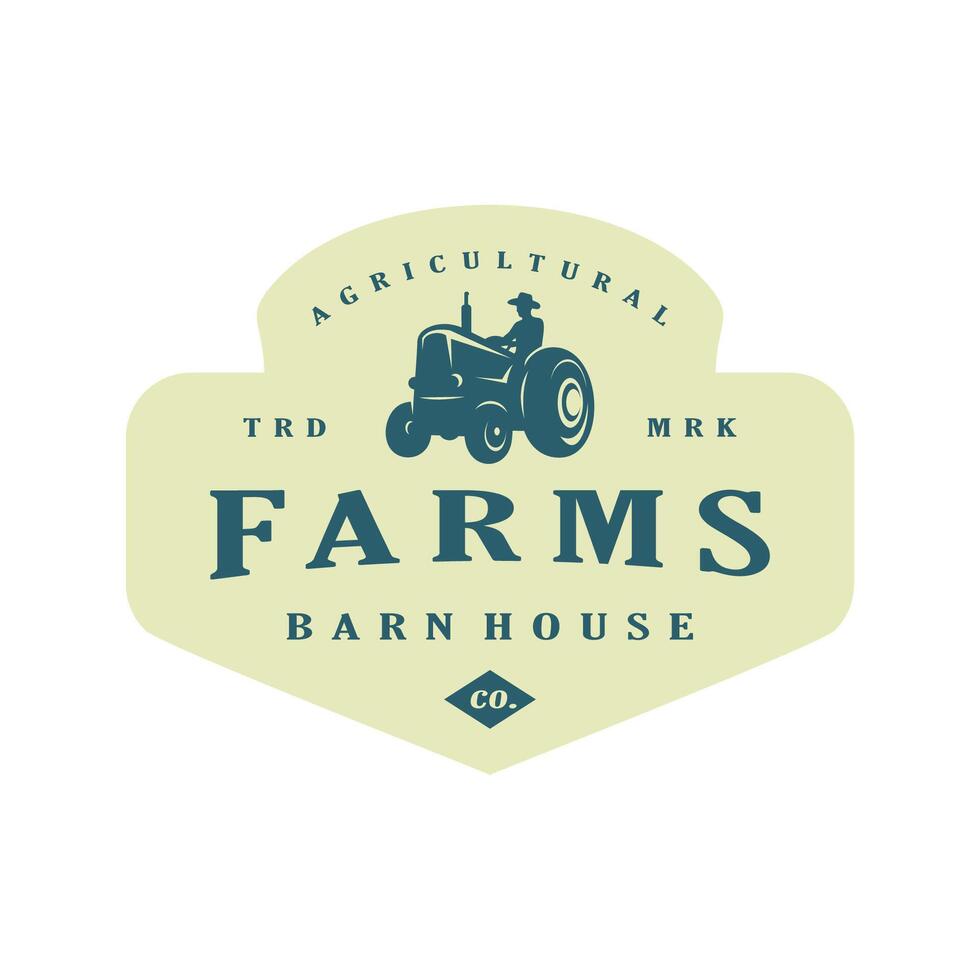 tractor farm emblem vintage logo design stock template illustration vector