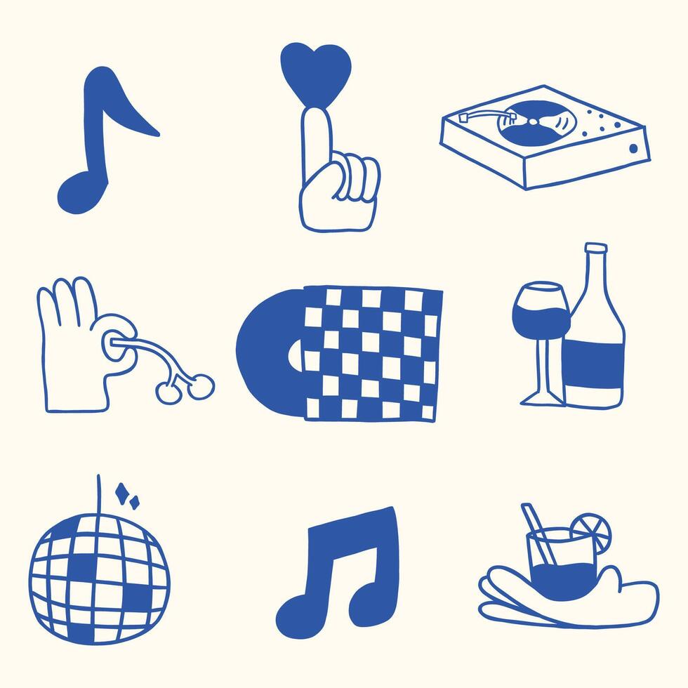 hand drawing cute doodle retro music party illustration vector