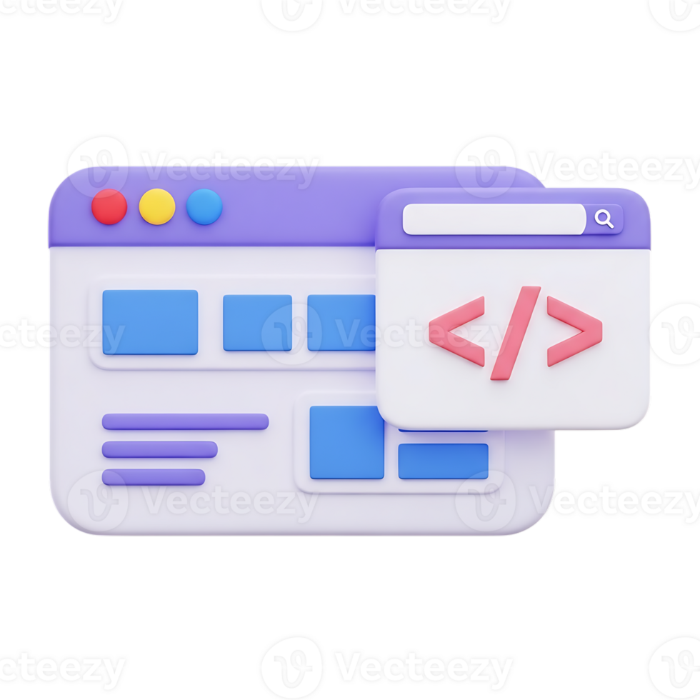 Web development interface showing coding and layout elements isolated on transparent background png