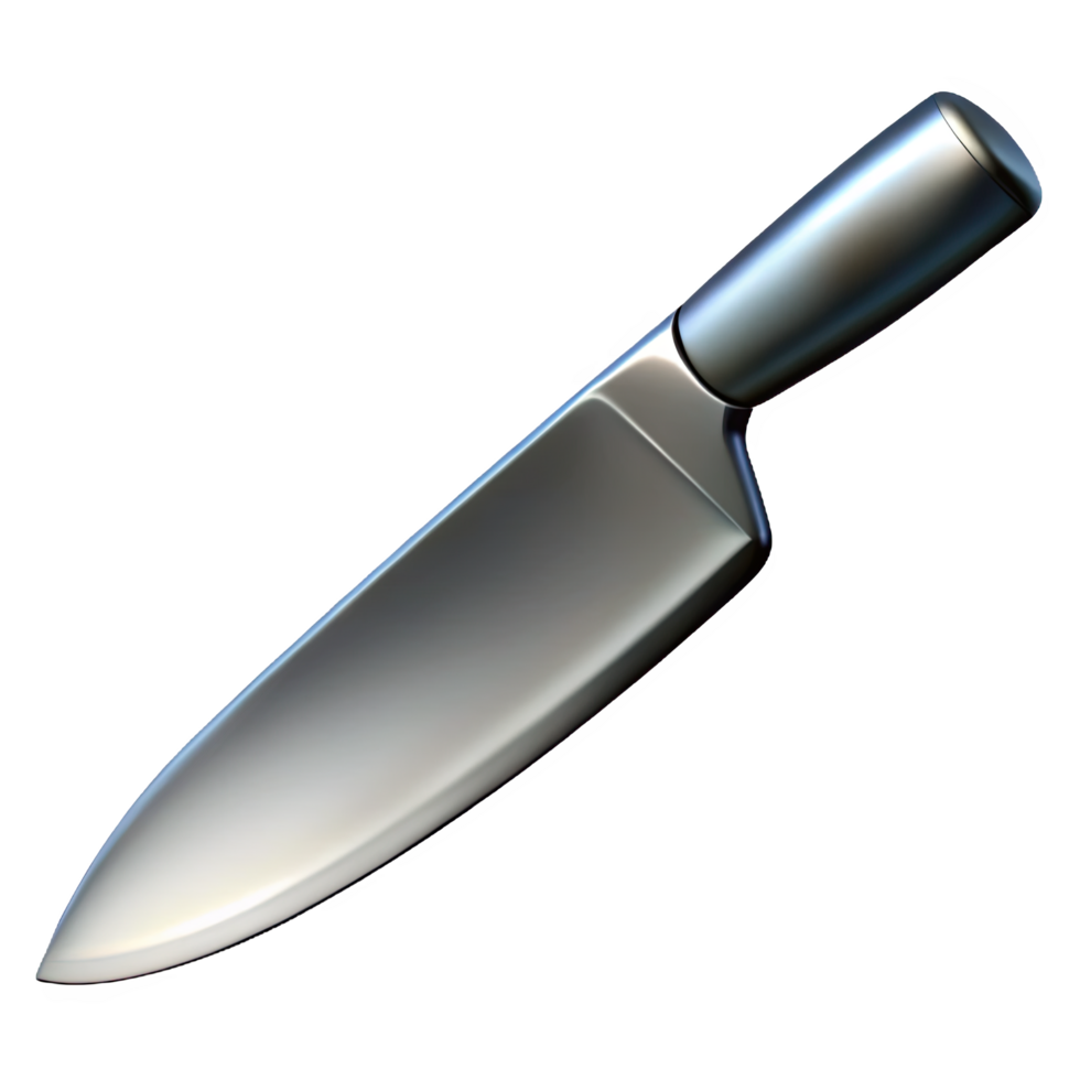 Shiny metal chef knife with sharp blade isolated on transparent background png