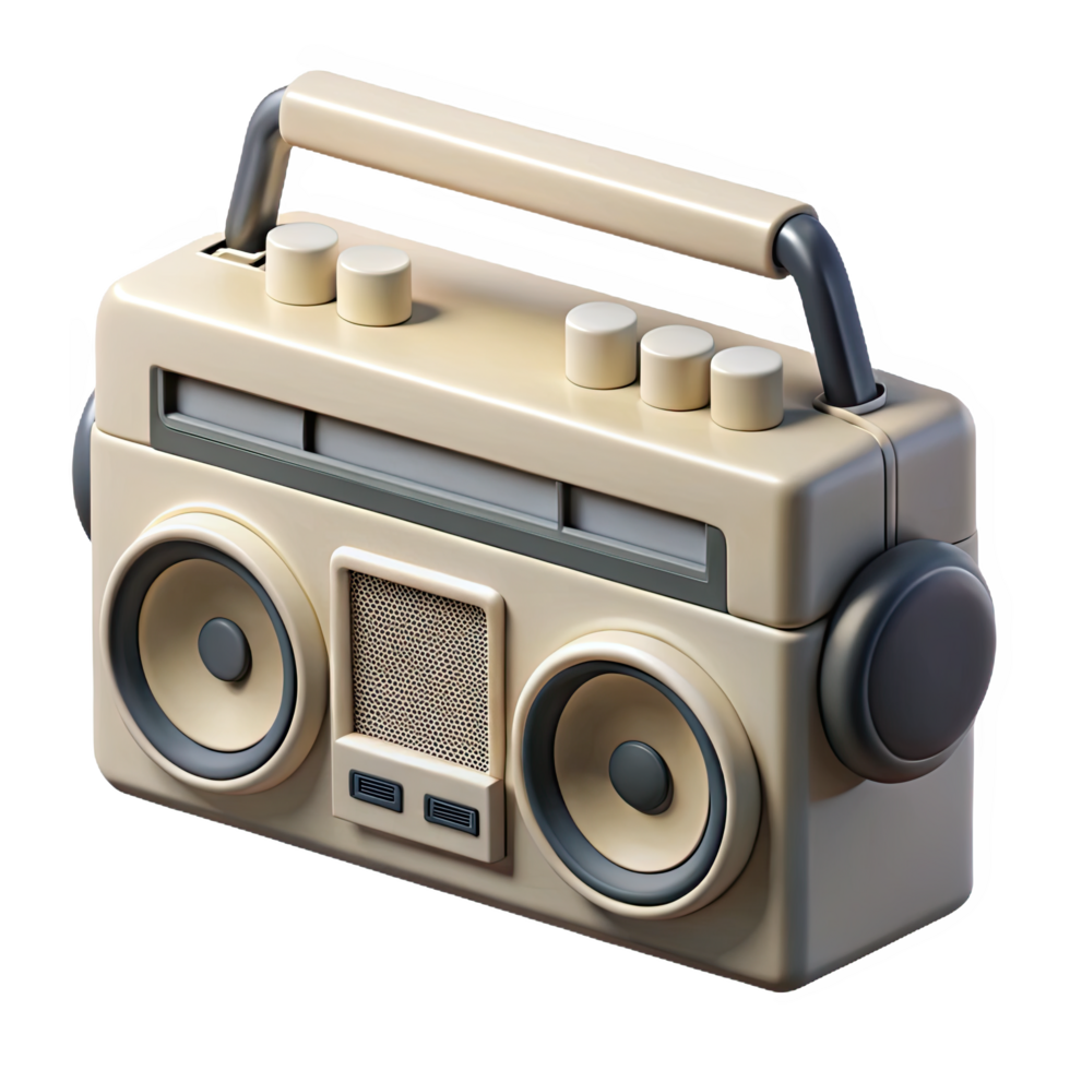 Retro beige boombox with speakers and handle isolated on transparent background png