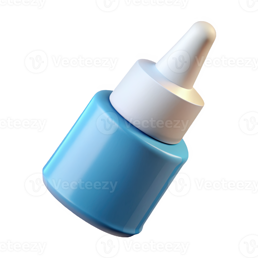 Shiny blue dropper bottle with white cap isolated on transparent background png