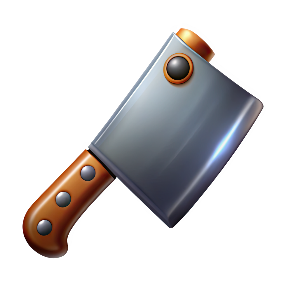 Stylized meat cleaver with wooden handle isolated on transparent background png