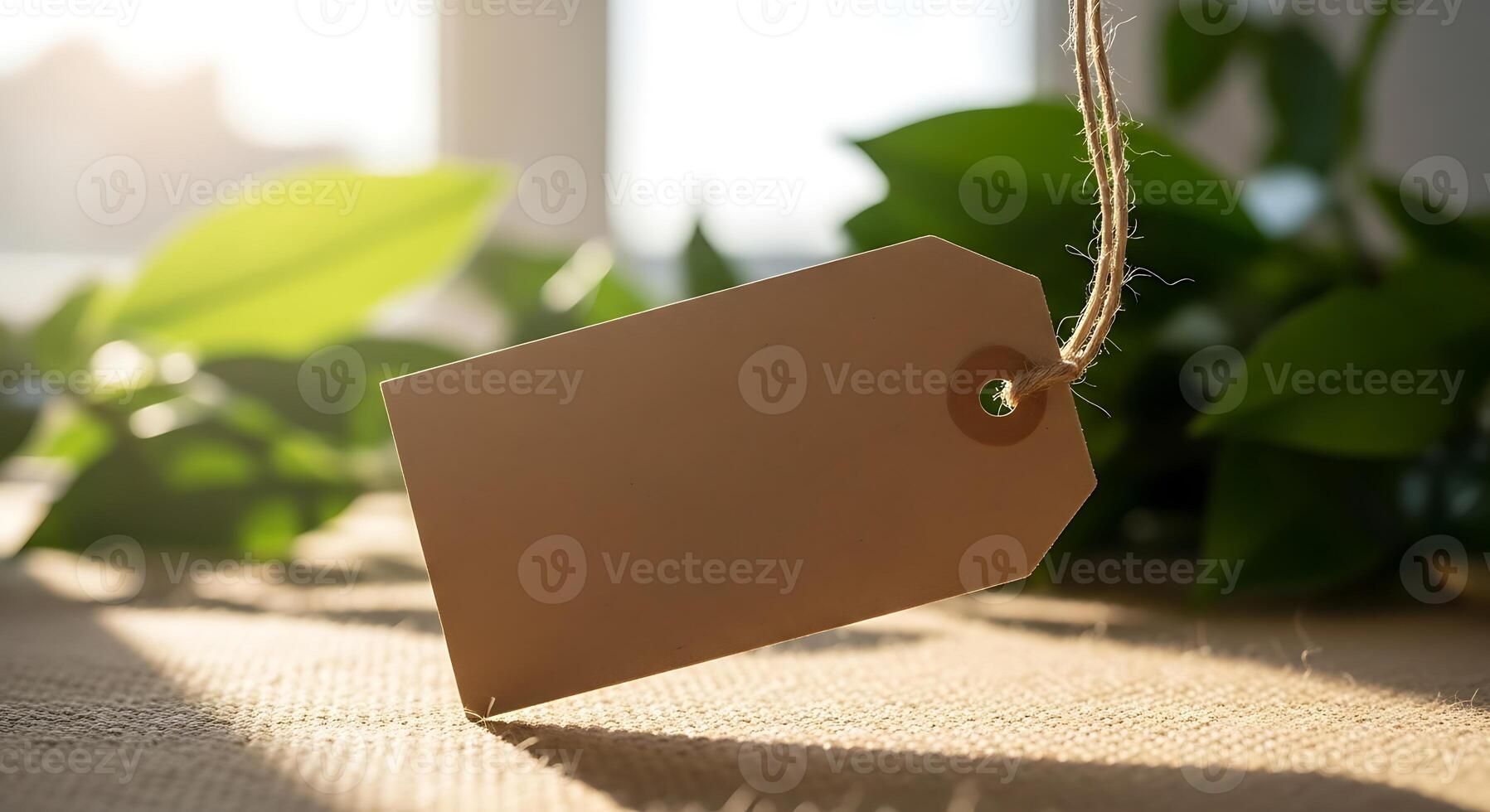 A blank price tag hanging from a string photo