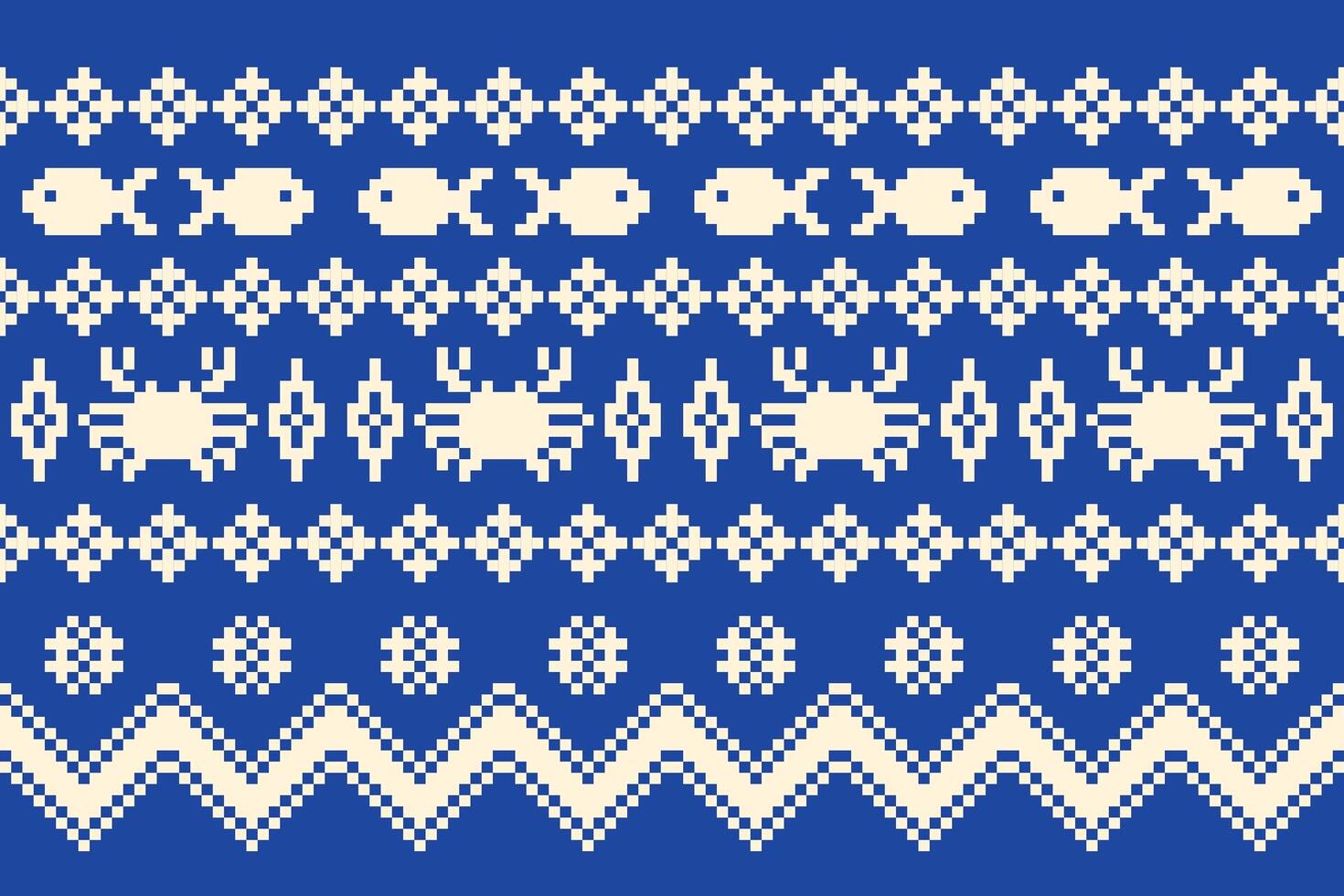 Pixel Art Ocean Pattern Background fidh crab vector