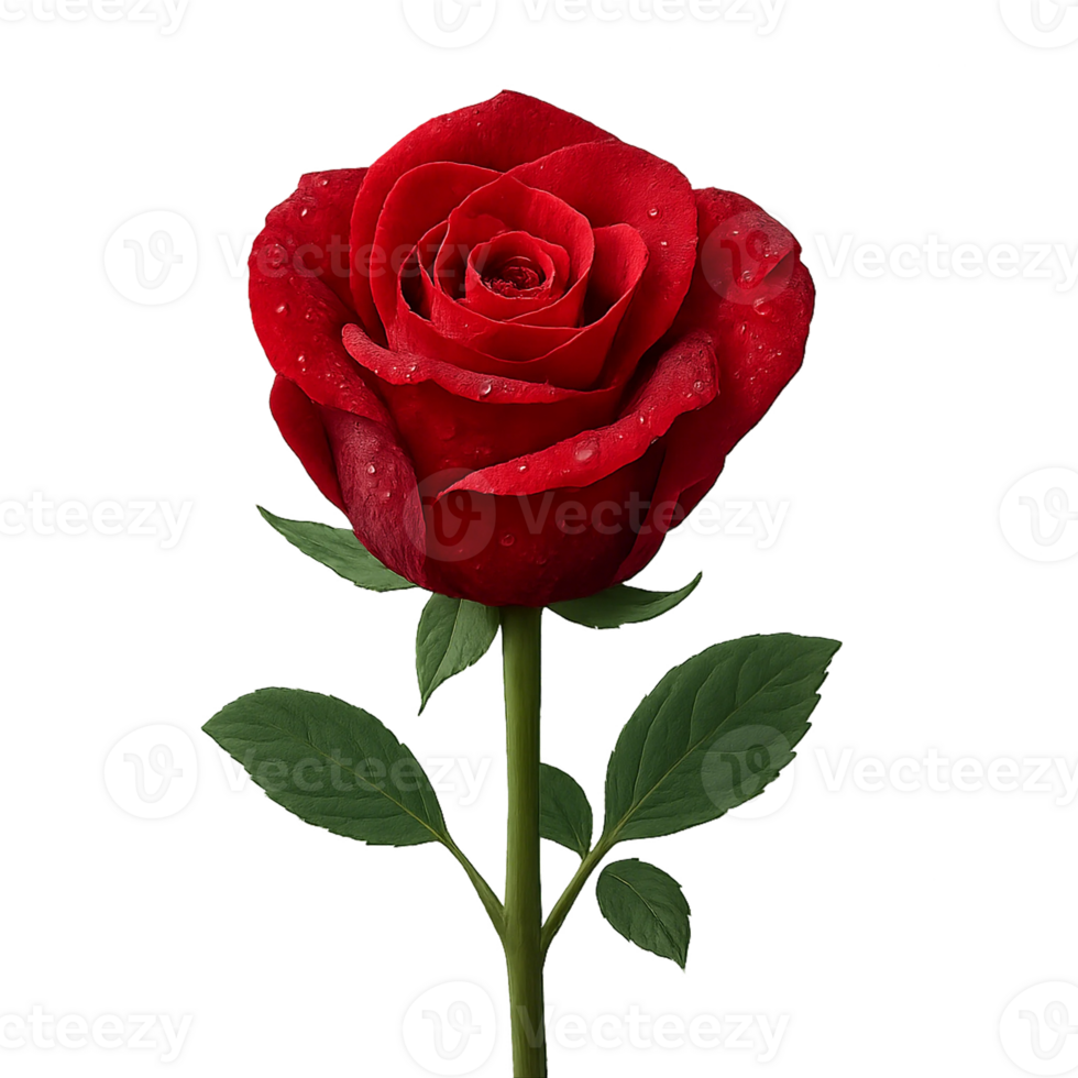 Vibrant Red Rose with Dew Drops png