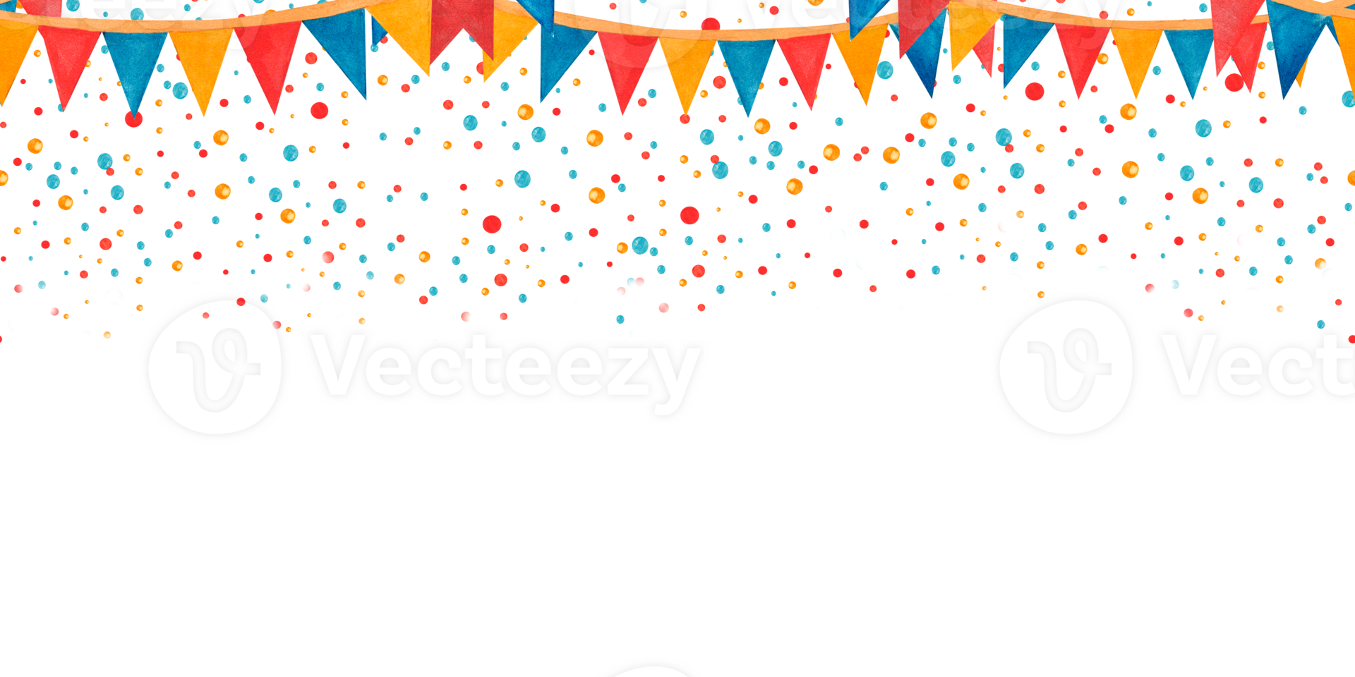 Watercolor horizontal seamless border garlands flags and confetti. Hand drawn illustration for nursery, posters, children's rooms, for paper, stationary, fabric png