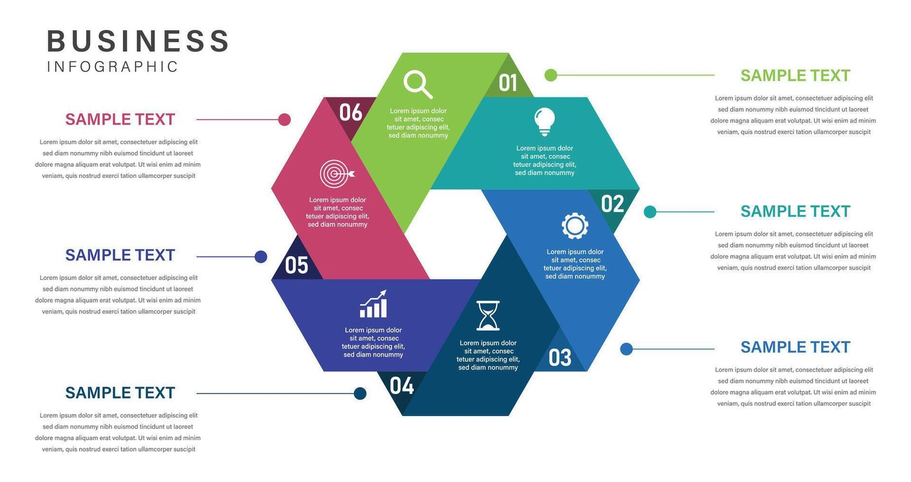 Venn diagram business infographic circle chart template 6 steps options for presentation with venn diagram elements, Business step info graph for presentation vector