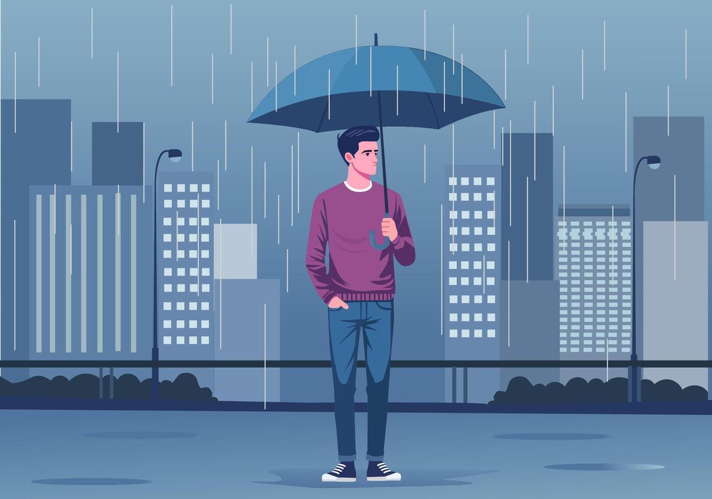 Man with umbrella in the rain vector
