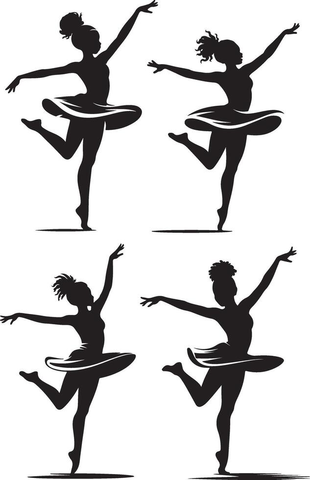 Four ballet dancers in silhouette isolated on white background vector