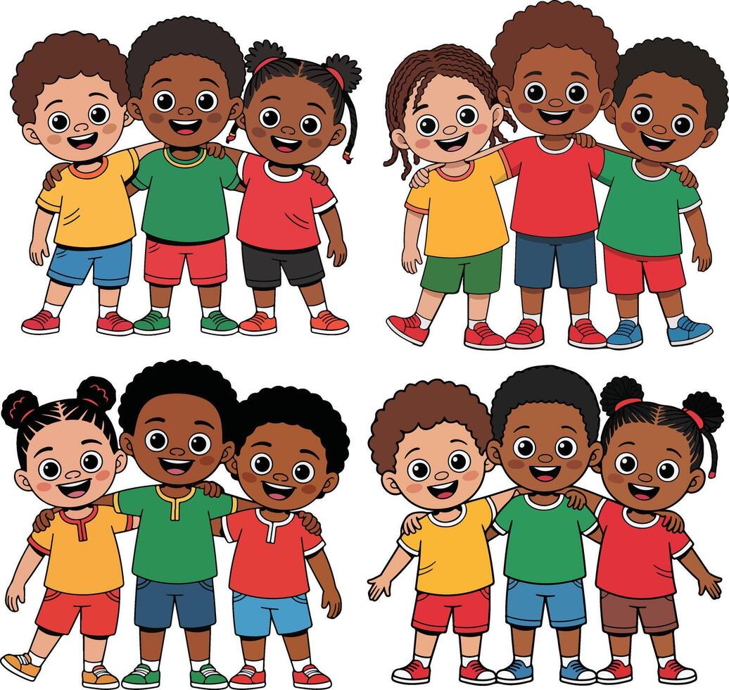 Diverse group of smiling children standing together isolated on white background vector