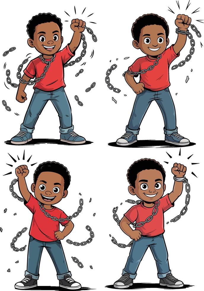Four energetic young boys celebrating victory isolated on white background vector