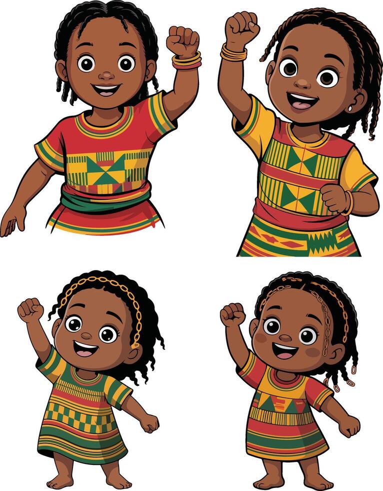 Four happy african children dancing isolated on white background vector