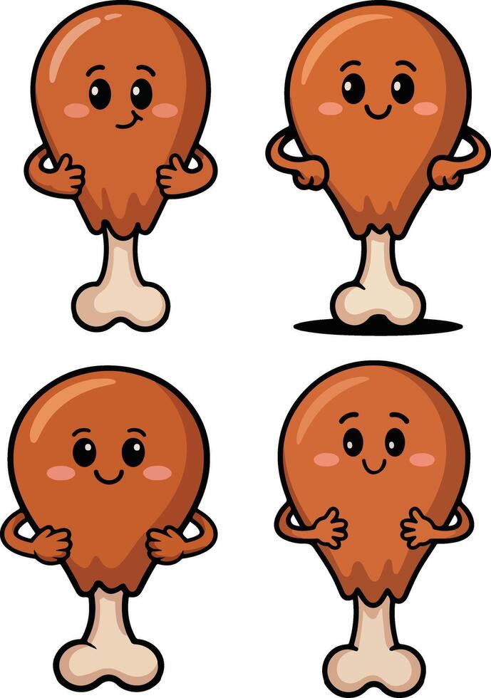 Four cute cartoon chicken legs isolated on white background vector
