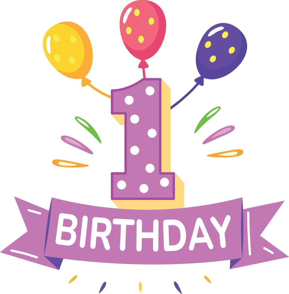 A typographic sticker of first birthday in flat style vector