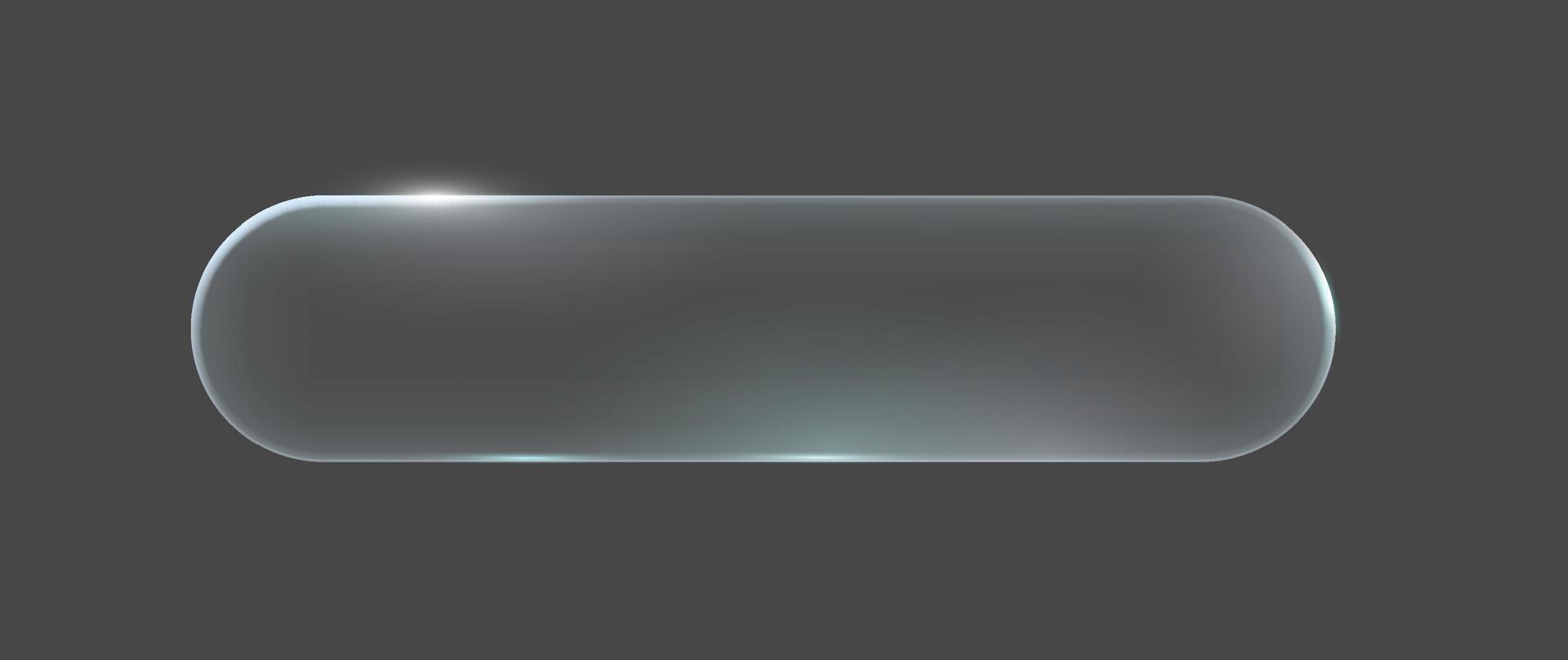 A sleek glass button with a glossy look on a dark background. Smooth edges and reflective surface make it suitable for modern digital interfaces. vector