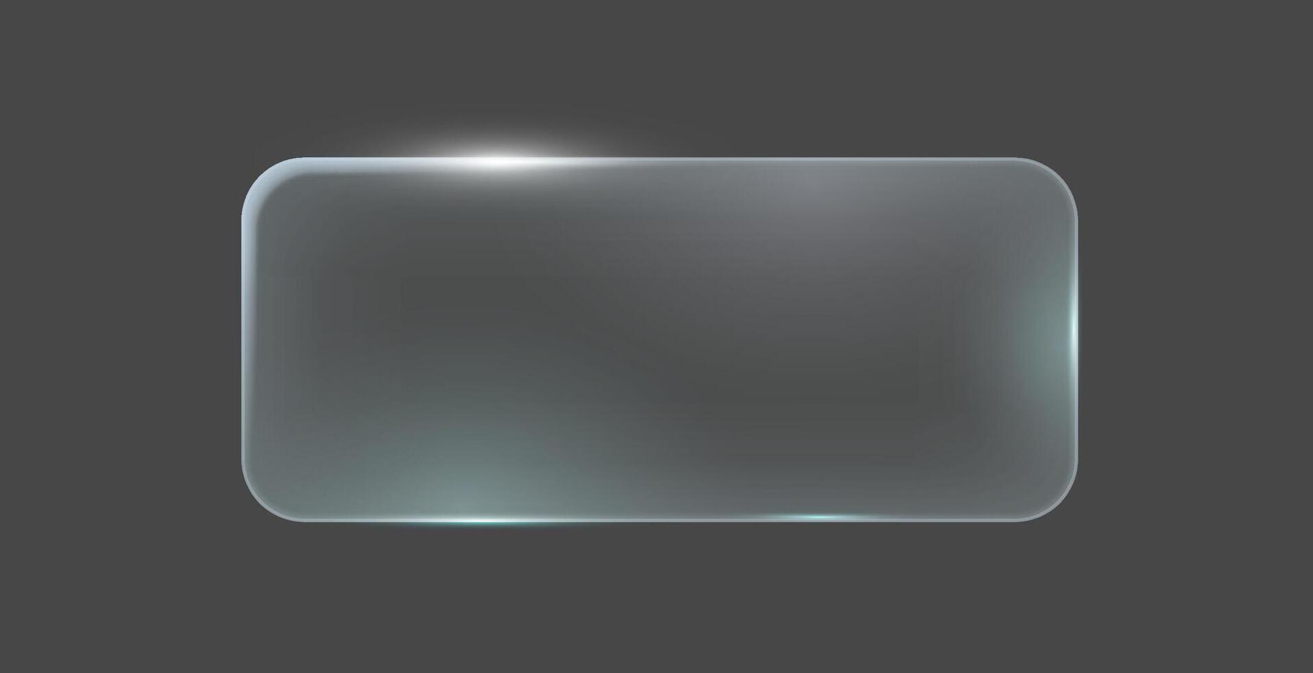 Sleek glass button icon with rounded corners. and reflective. Set against a dark background. Ideal for modern user interfaces and digital designs. vector