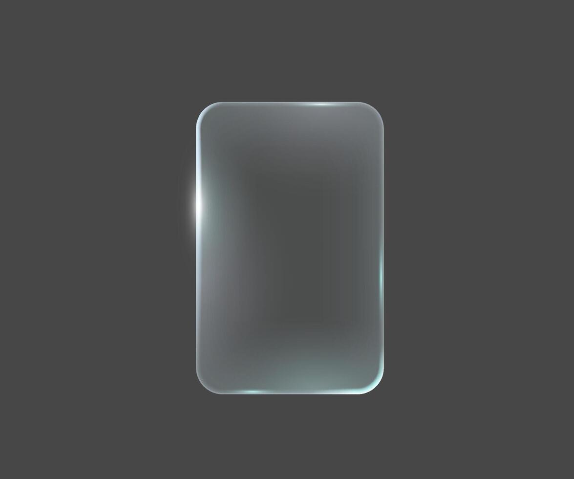 glass panel with smooth edges on dark backdrop. Modern and sleek design. Reflective surface ideal for technology or product design concepts. vector