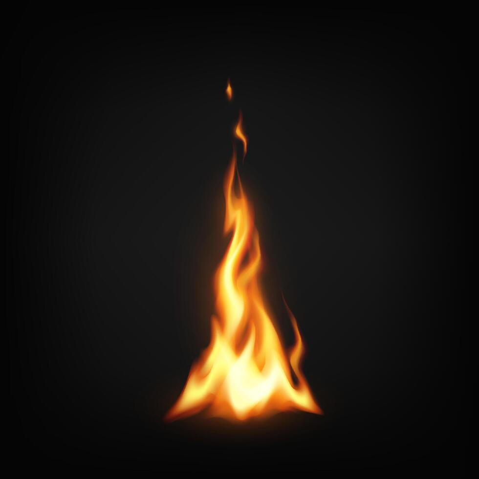 Vibrant orange flame on a dark background. The fiery design evokes warmth and energy. Ideal for concepts of heat and passion. High contrast highlights fires intensity. vector