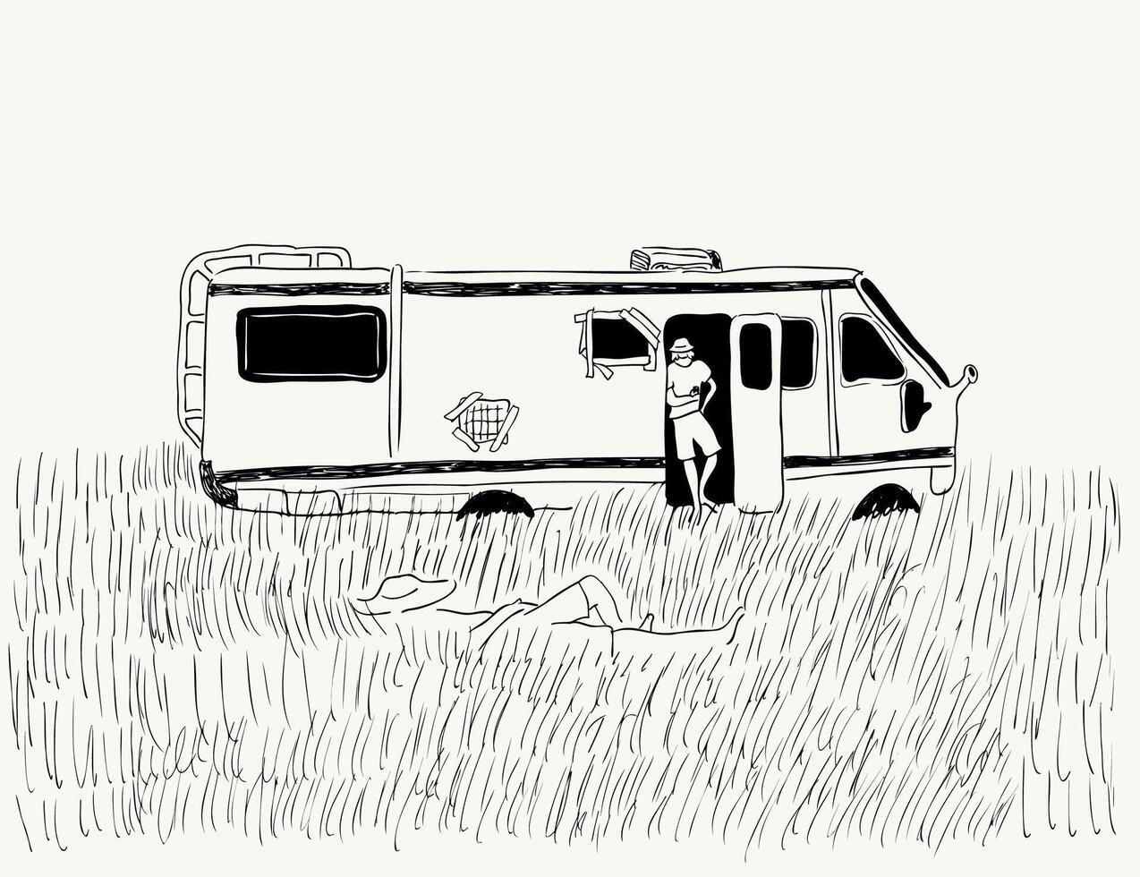 minivan in the field vector