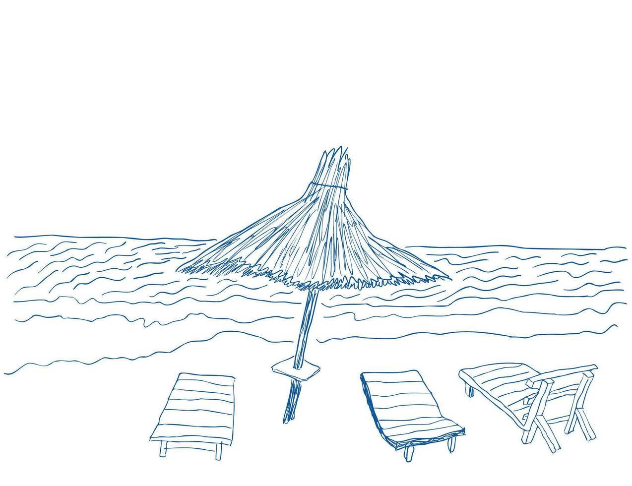 empty sunbeds and on empty beach umbrella vector