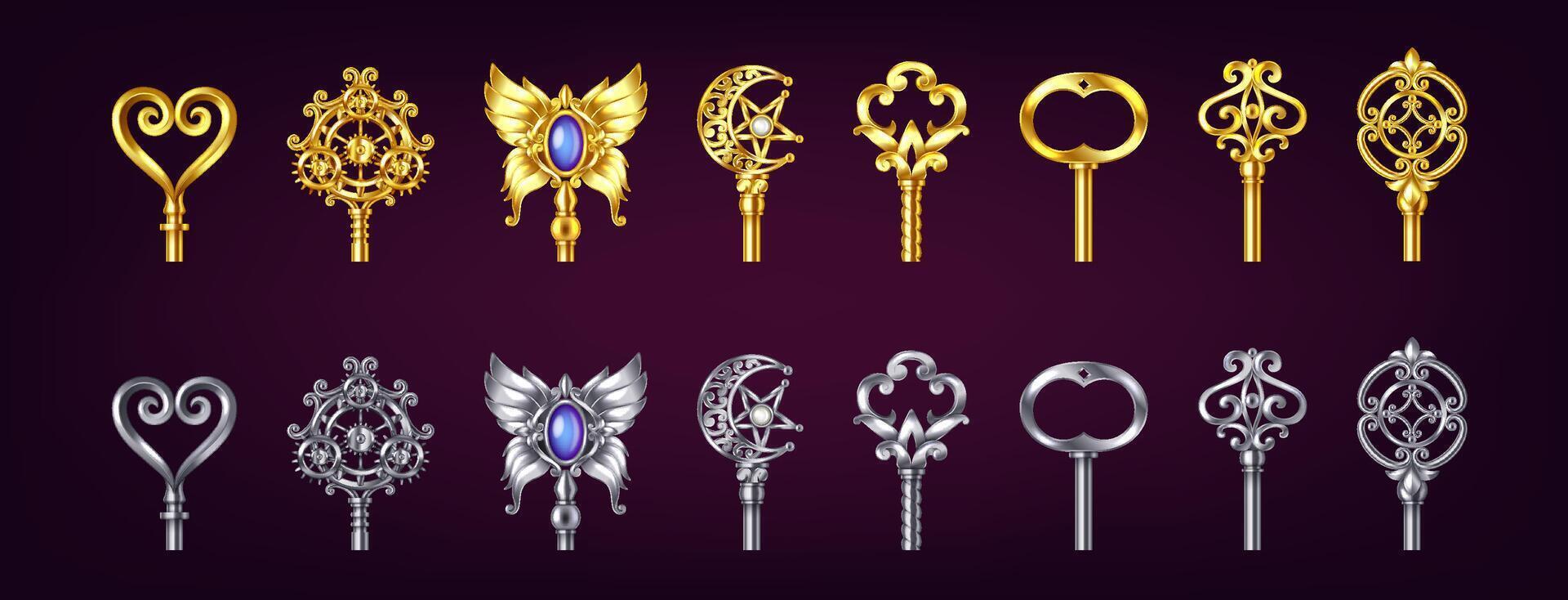 Vintage decorative keys in various designs vector