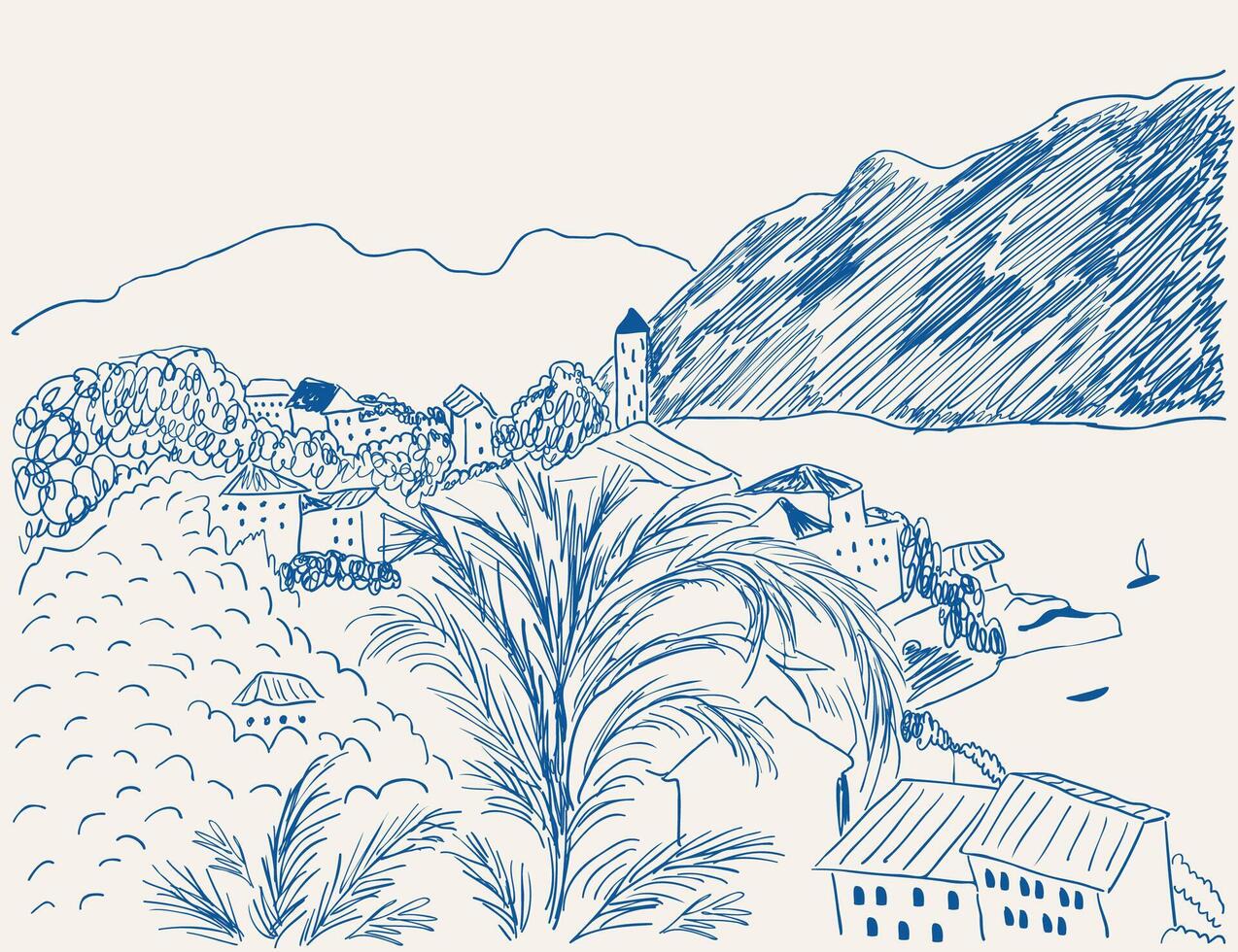 resort town landscape with palms vector