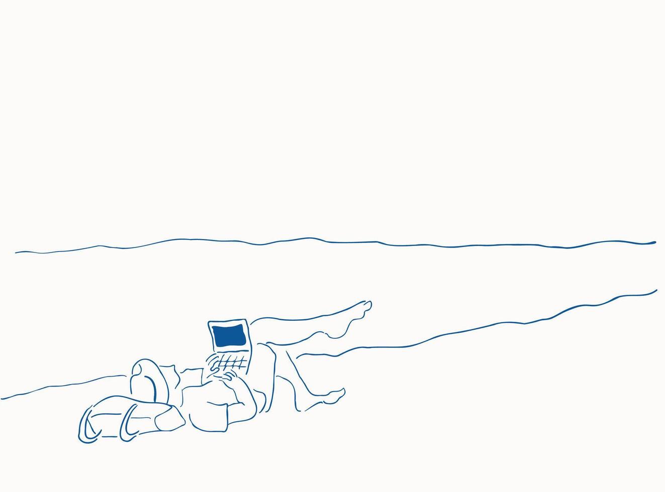 lonely man with laptop on empty beach vector