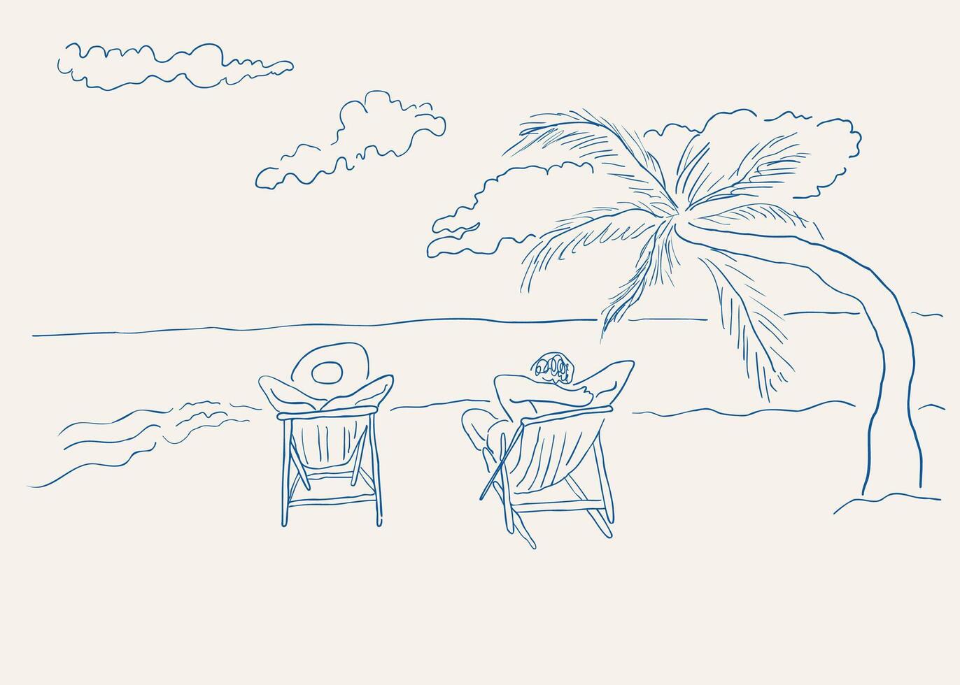 couple in armchairs on empty beach vector