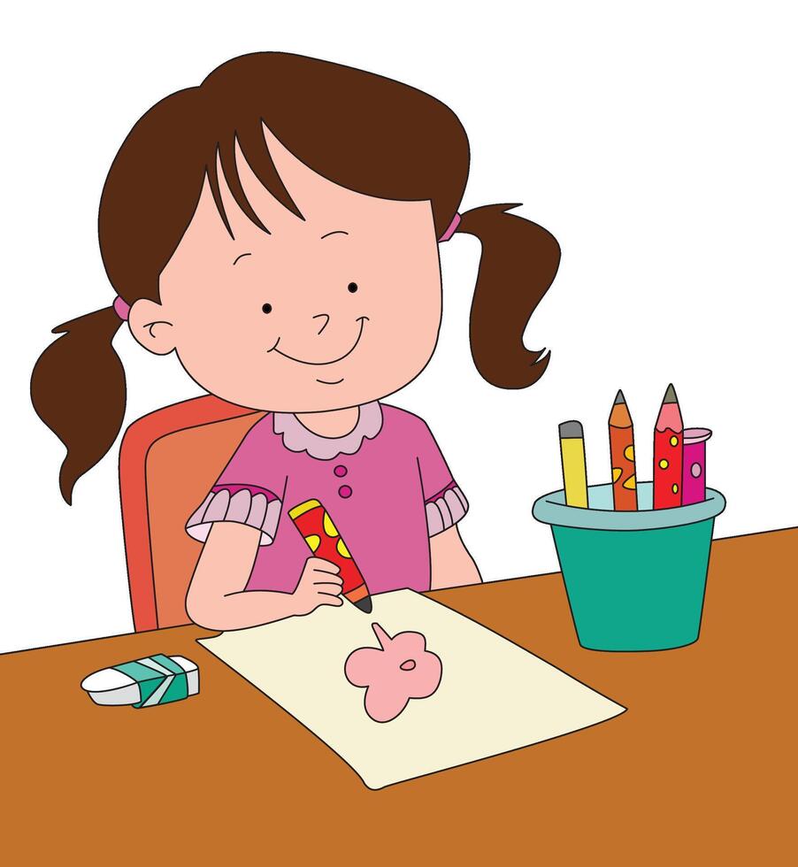 A girl sitting on chair and drawing vector