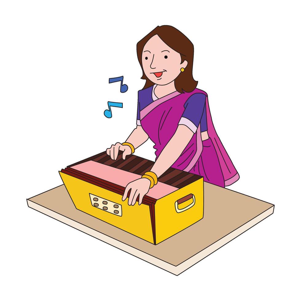 A woman is playing harmonium vector
