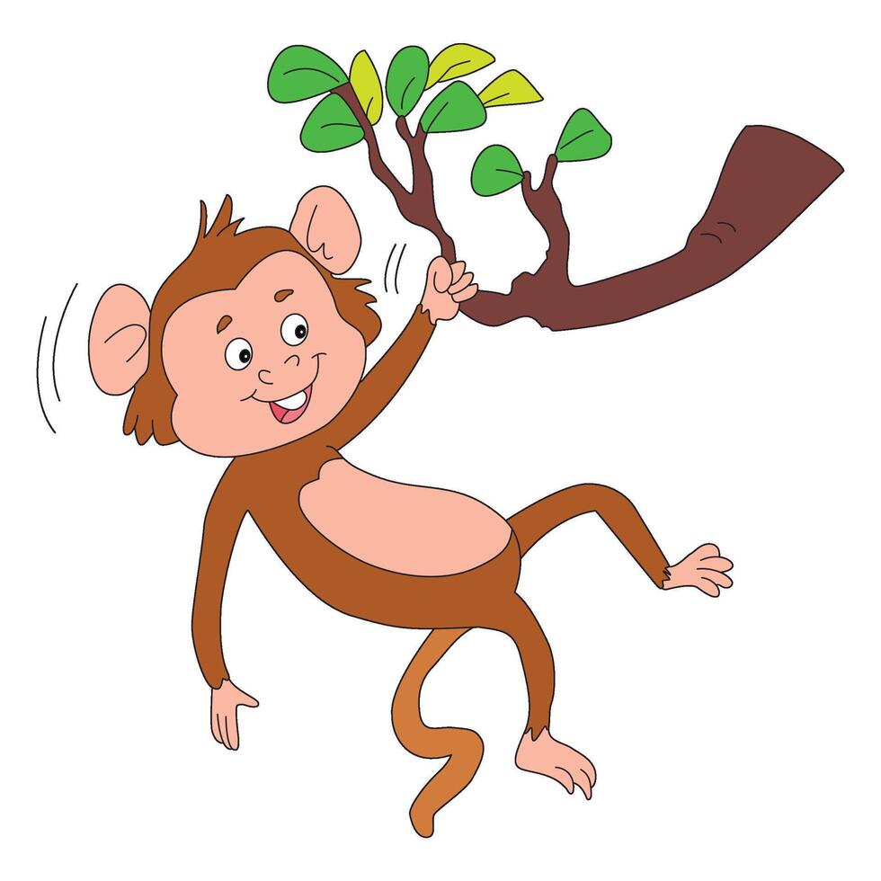 Monkey hanging on the tree branch vector