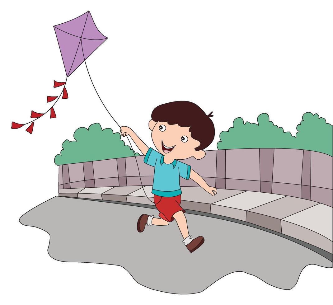 A boy flying kite cartoon vector