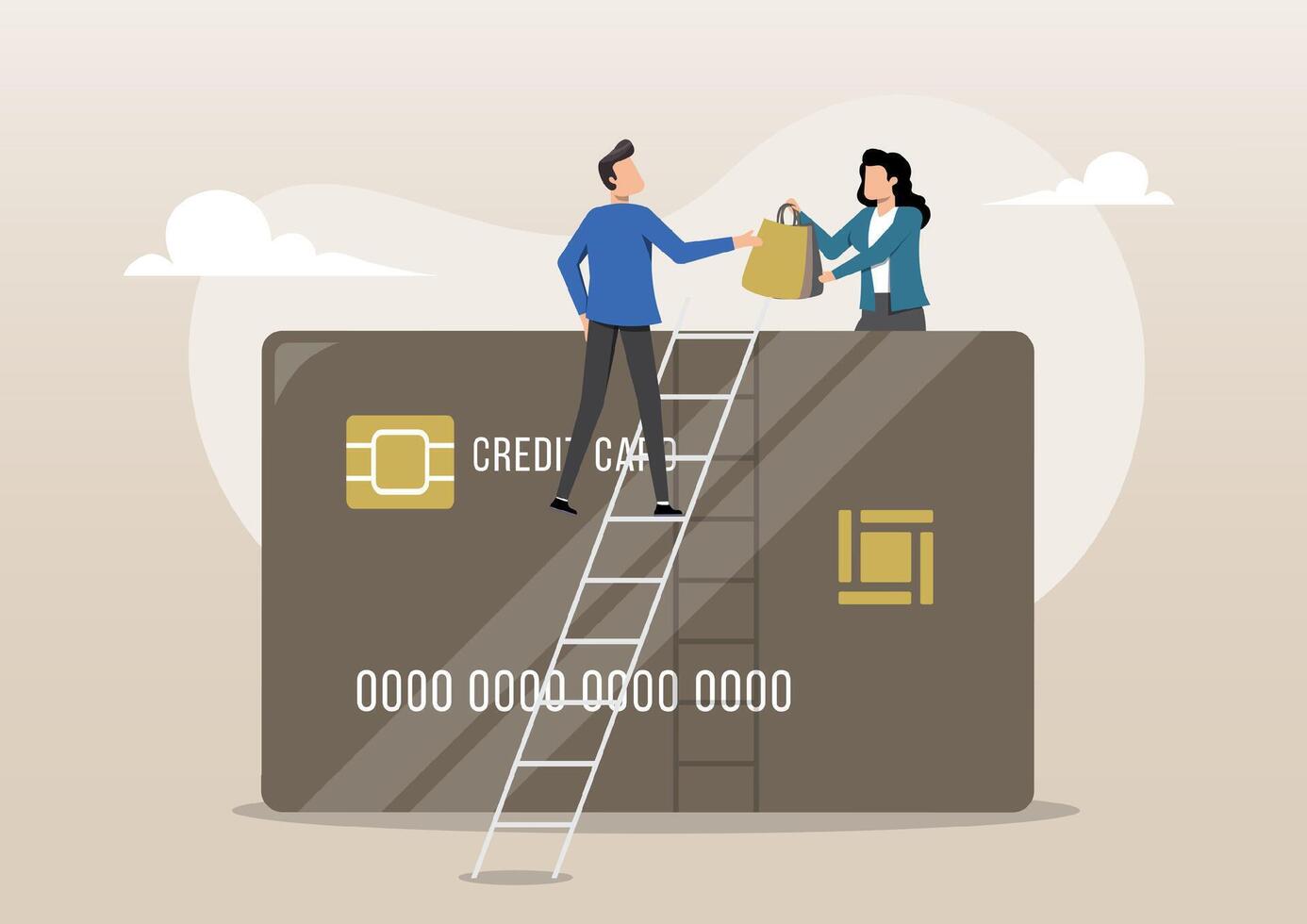 spending or accessing funds through a credit card vector