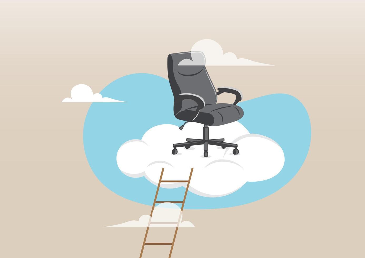 an office chair resting on a cloud, accessible by a ladder vector