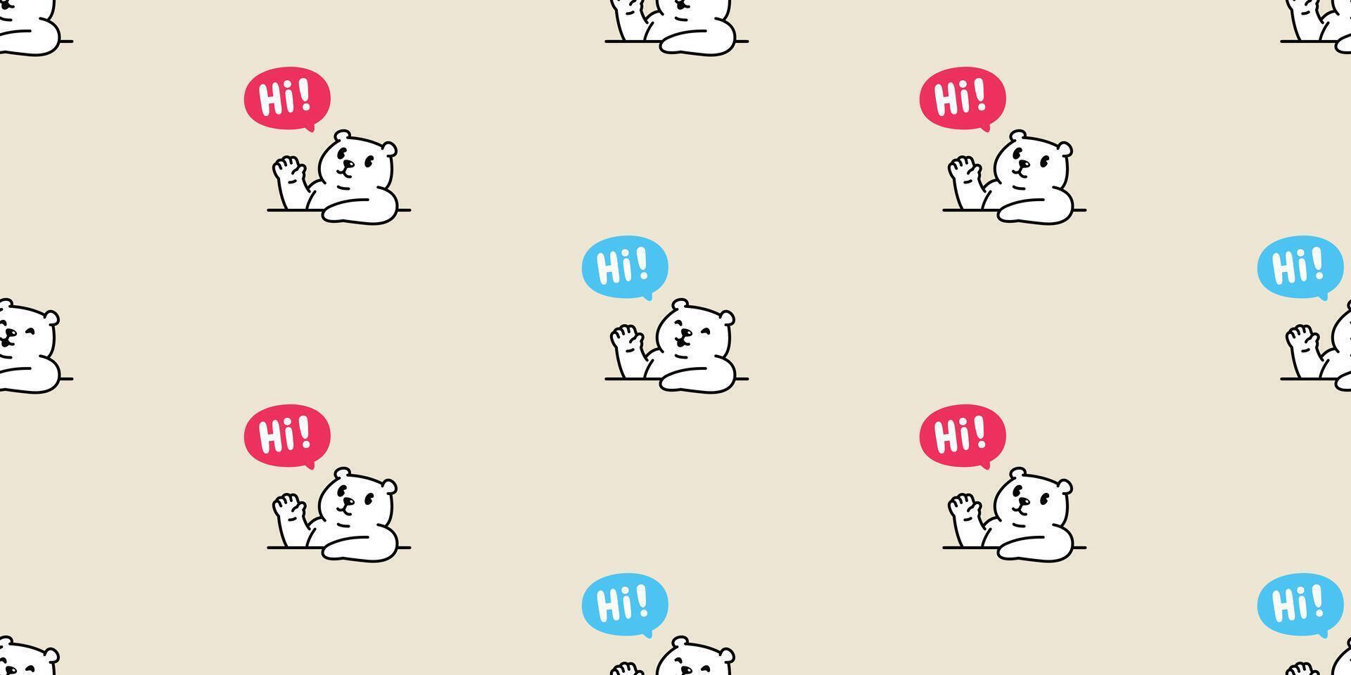 bear seamless pattern polar bear Hi hello greeting smiling cartoon doodle teddy tile background gift wrapping paper repeat wallpaper scarf isolated illustration design vector