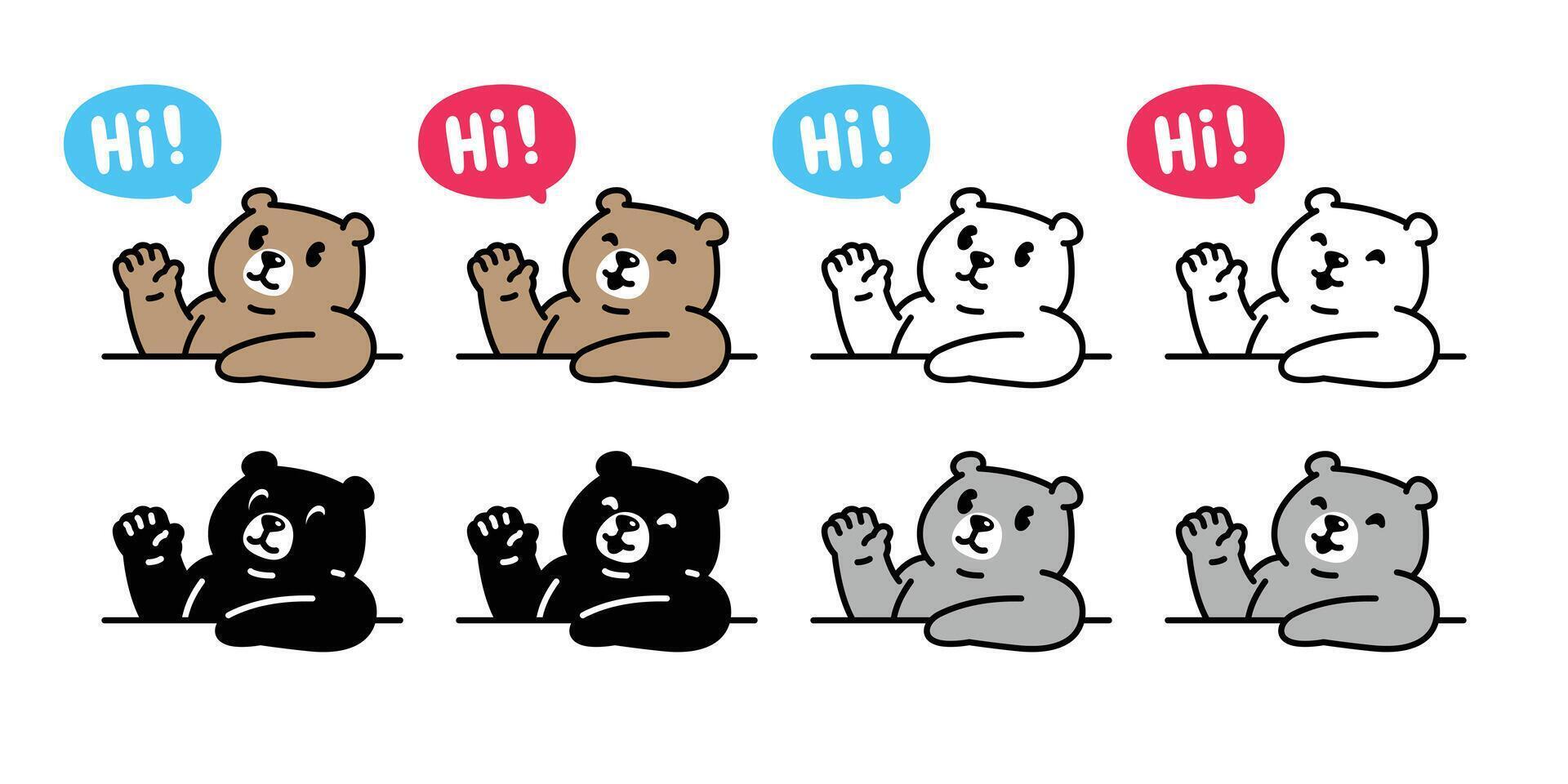Bear polar bear icon teddy hello hi greeting smiling cartoon character doodle logo illustration symbol design vector