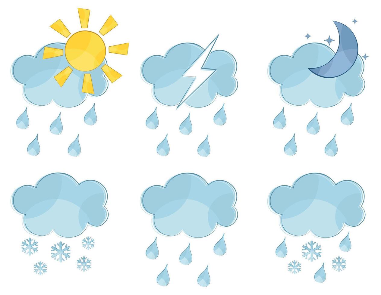 Clouds with sun and moon, a rain and snow. vector